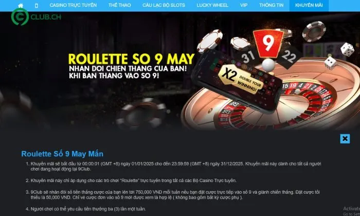 Chương trình tặng thưởng dành cho người chơi roulette 